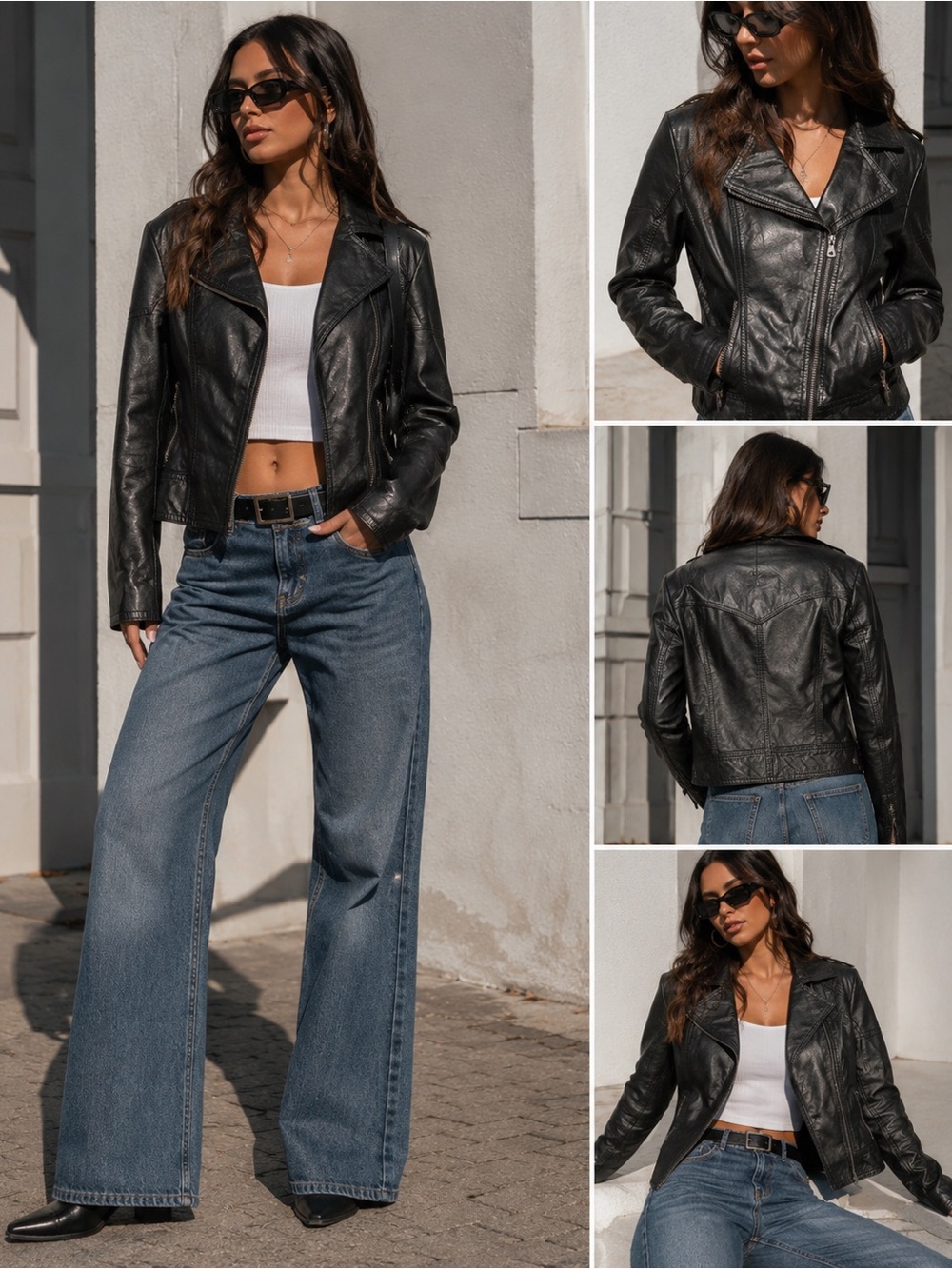 Guess Black Genuine Leather Moto Jacket Asymmetrical Zip Women’s Size XL